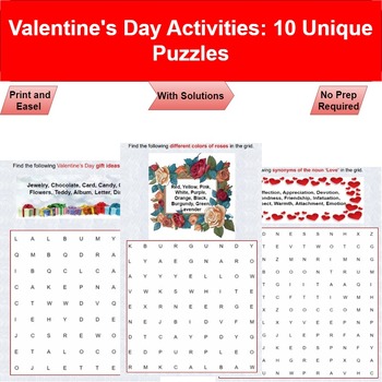 Preview of Valentine's Day Activities: 10 Fun, Unique Puzzle Games-PDF & Easel (No Prep)