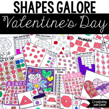 Preview of Kindergarten Valentine's Day 2D Shapes Worksheets and Games