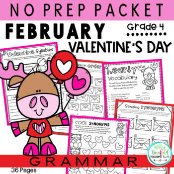 Preview of Valentine's Day Activities 4th Grade February Daily Grammar Practice Worksheets