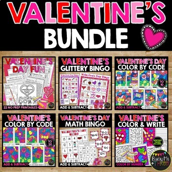 Preview of Valentine's Day Activities BUNDLE | Bingo | No Prep Worksheets | Color by Number