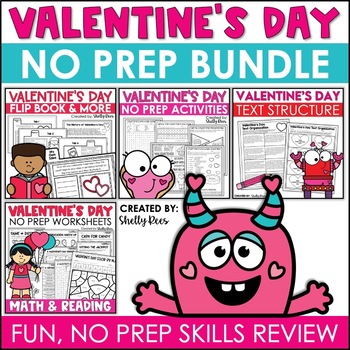 Preview of Valentine's Day Activities BUNDLE Math Worksheets Coloring Pages Reading Writing