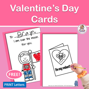 Preview of Valentine's Day Activities - Color 3 Valentines Day Cards for Friends - FREE