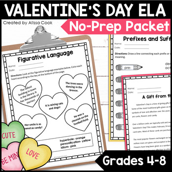 Preview of Valentine's Day Activities ELA and Reading | Valentines Day Middle School
