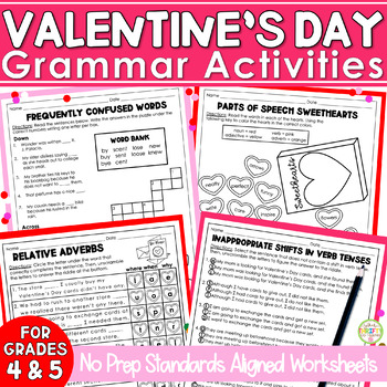 Preview of Valentine's Day Activities | February Grammar Practice Worksheets