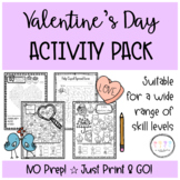 Valentine's Day Activities Fun Pack I Word Search, I SPY, & Mazes