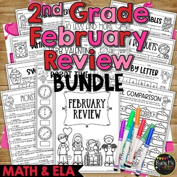 Preview of Valentine's Day Activities Math and ELAR Review | February BUNDLE | 2nd Grade