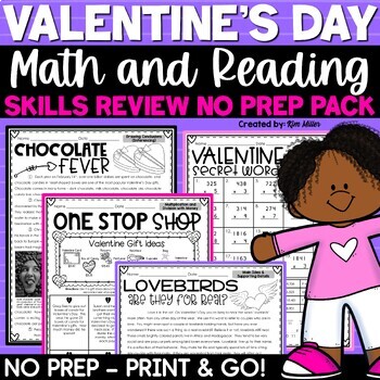Preview of Valentine's Day Activities Math and Reading No Prep Packet and Worksheets