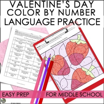 Preview of Valentine's Day Activities Middle School Color By Number Language and Grammar
