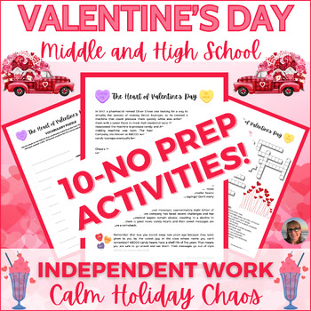 Preview of Valentine's Day Activities Puzzles Middle High School Sub Plans Independent Work
