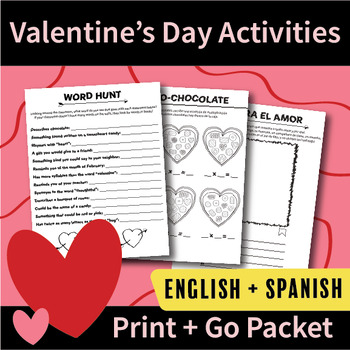 Preview of Valentine’s Day Activities Packet | English & Spanish Bundle