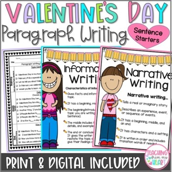 Preview of Valentine's Day Activities Paragraph Writing Sentence Starters & Craft