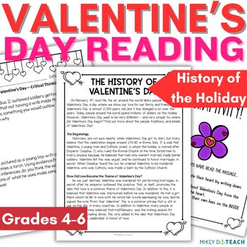 Preview of Valentine's Day Reading Activities - Writing Vocab & History - Print + Digital
