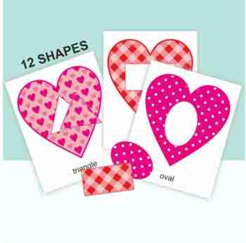 Preview of Valentine's Day Activities, Shapes Montessori Flashcards, Pattern Match Activity