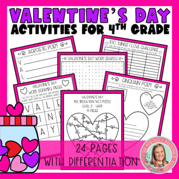 Preview of Valentine's Day Activities for 4th Graders - Growing Bundle