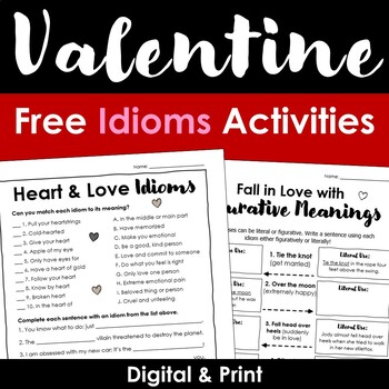 Preview of Valentine's Day Figurative Language Activities - Idioms - PDF & Digital