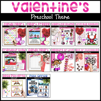 Preview of Valentine's Day Activities for Preschool | Literacy, Math, & Dramatic Play