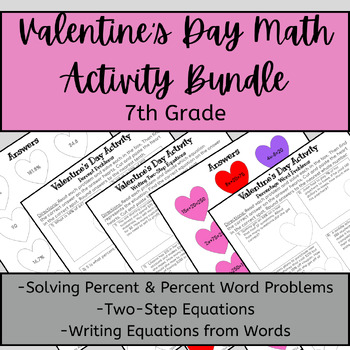 Preview of Valentine's Day Activity 7th Grade Math Bundle: Two-Step Equations & Percent