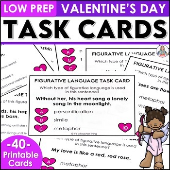 Preview of Valentine's Day Activity - Figurative Language Task Cards for February ELA Fun