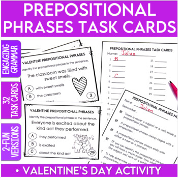 Preview of Valentine's Day Activity - Grammar Task Cards & Prepositional Phrases Review
