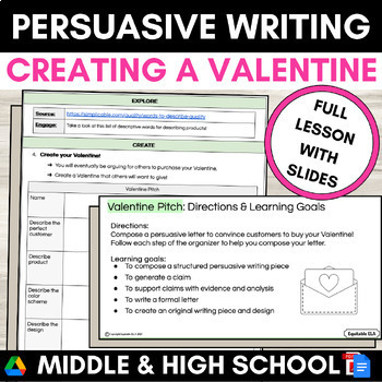 Preview of Valentine's Day Activity Middle High School English Persuasive Writing