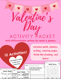 Valentine's Day Activity Packet NO PREP!- Math, Phonics, W