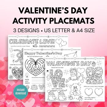 Preview of Valentine's Day Activity Placemats - 3 Designs