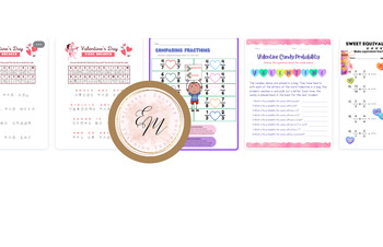 Preview of Valentine's Day Activity Sheets (puzzle/coding, probability, fractions)