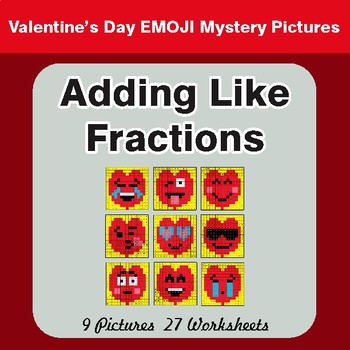 Valentine's Day: Adding Like Fractions - Color-By-Number Math Mystery Pictures