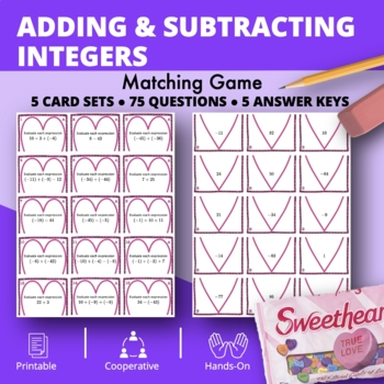 Preview of Valentine's Day: Adding & Subtracting Positive & Negative Integers Matching Game