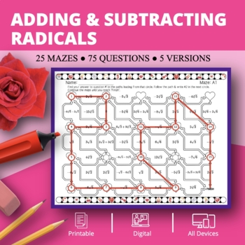 Preview of Valentine's Day: Adding and Subtracting Radical Expressions Maze Activity