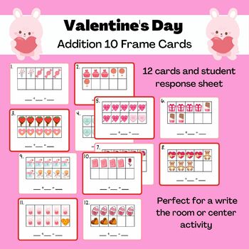 Preview of Valentine's Day Addition 10 Frame Cards | Addition within 10 Write the Room