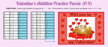 Preview of Valentine's Day Addition Practice 0-9 