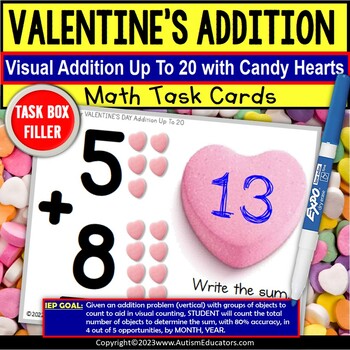 Preview of Valentines Day Addition To 20 with Visuals for Counting Task Box Filler® Autism