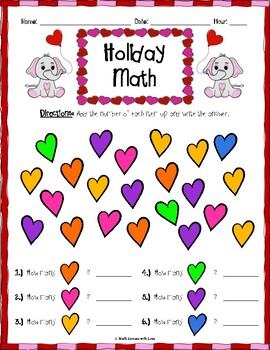 Valentine's Day Addition Worksheets - Pre-K - 1st Grade ...