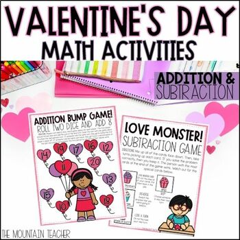 Preview of Valentine's Day Addition & Subtraction Activities - 4 Math Games for February