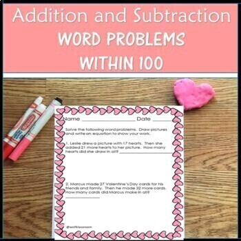 Preview of Valentine's Day Addition and Subtraction Winter Words Problems
