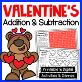 Valentine's Day Addition and Subtraction Worksheets & Game