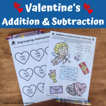Preview of Valentine's Day Addition and Subtraction Worksheets for Grades 3 to 4