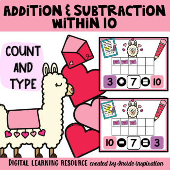 Preview of Valentine's Day Addition and Subtraction within 10 Math Google Slides Activity