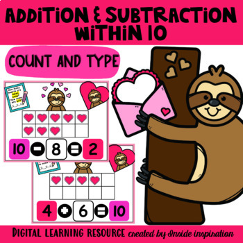 Preview of Valentine's Day Addition and Subtraction within 10 Math Google Slides Activity