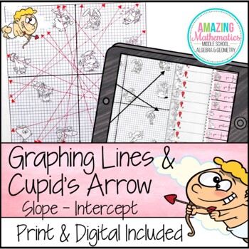 Preview of Graphing Slope Intercept Form Lines - Valentine's Day Math Activity