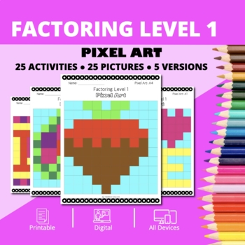 Preview of Valentine's Day: Algebra Factoring Level 1 Pixel Art Activity
