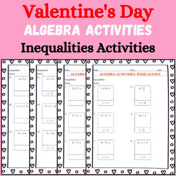 Preview of Valentine's Day Algebra Math Activities: Inequalities Worksheet No Prep