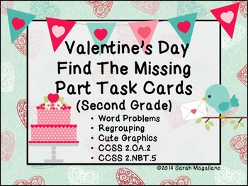 Preview of Valentine's Day Algebra Math Task Cards (Second Grade)