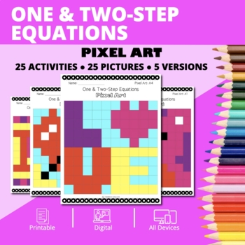 Preview of Valentine's Day: Algebra One & Two-Step Equations Pixel Art Activity