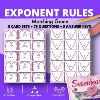 Preview of Valentine's Day: Algebra Exponent Rules Matching Game