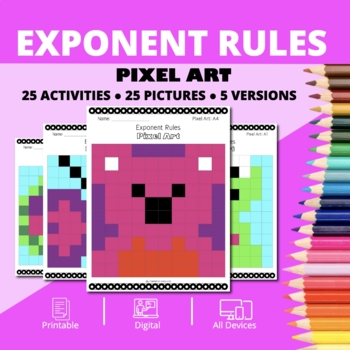 Preview of Valentine's Day: Algebra Exponent Rules Pixel Art Activity