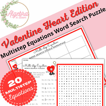 Preview of Valentine's Day // Algebraic Multi Step Equations // Math Word Search Puzzle