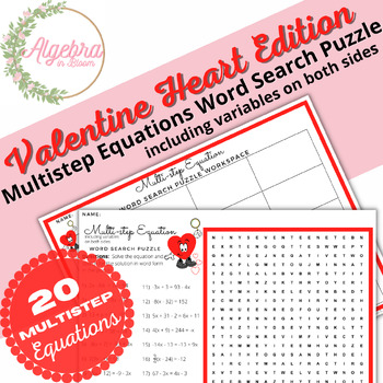 Preview of Valentine's Day //Multistep Equations Word Search Puzzle-Variables on both sides