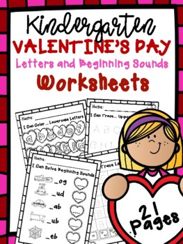 Preview of Valentine's Day Alphabet Letters and Beginning Sounds Worksheets (Kindergarten)
